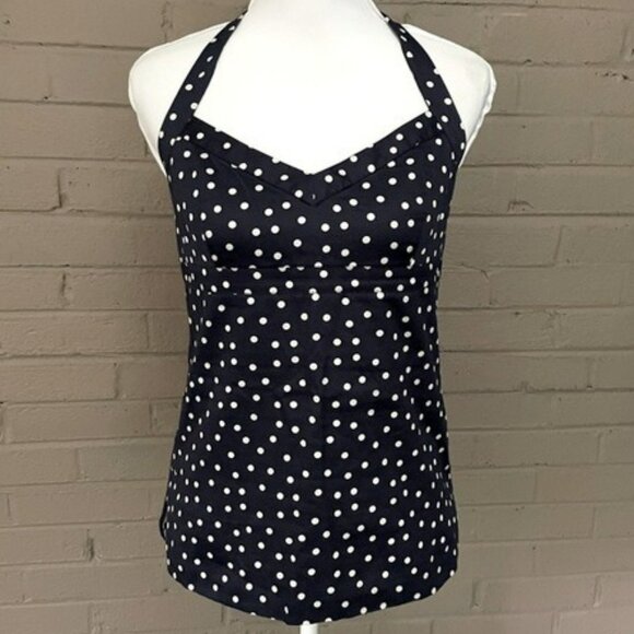 J Crew Midnight Navy Blue & White Polka Dot Pin-Up Halter Crop Tank Top 0 XS - Picture 2 of 10